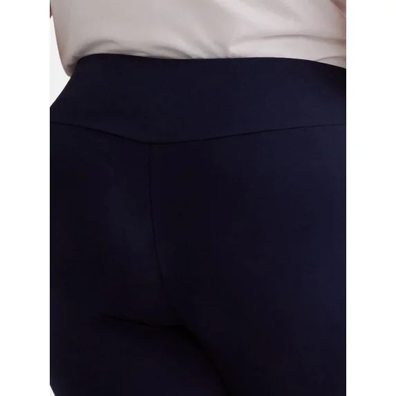 Women's PLUS High Waist Full Length Leggings Pants Navy Blue