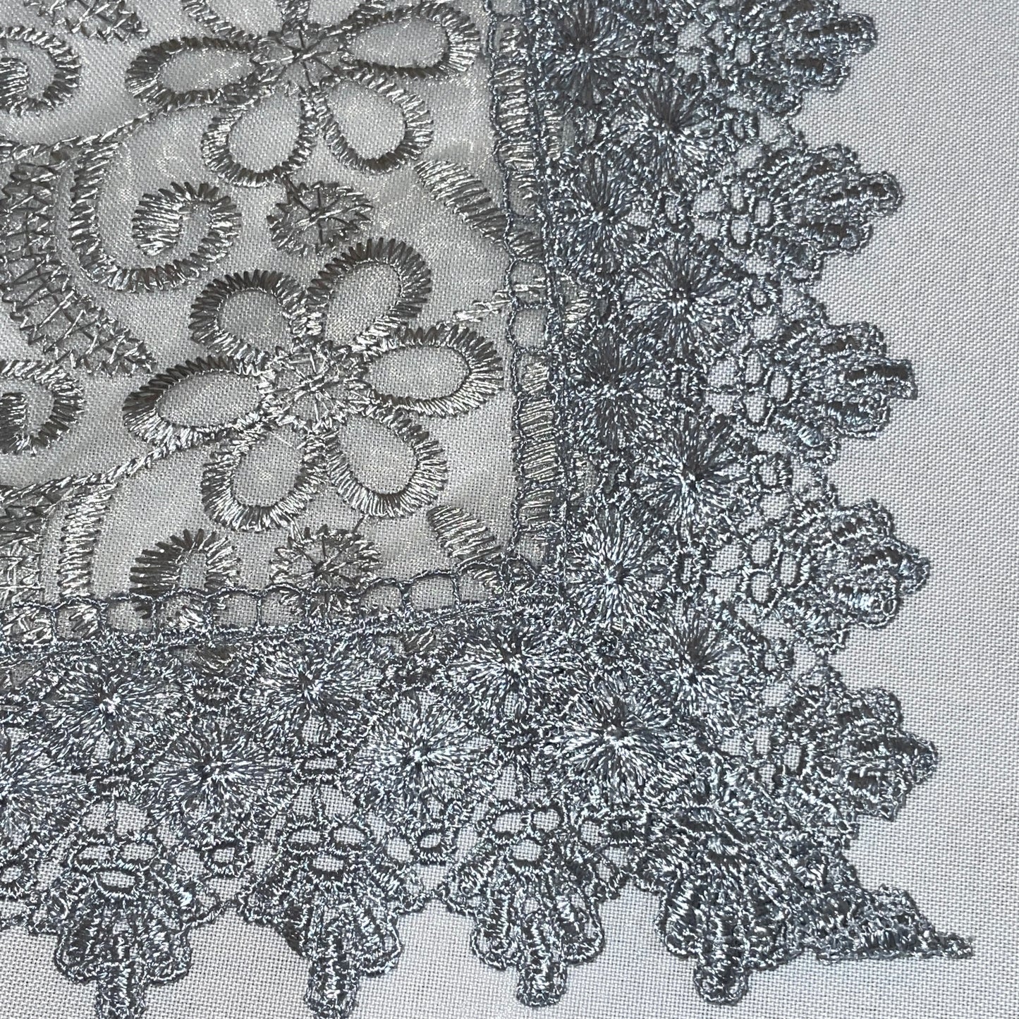 Embroidered floral design Table Runner 14 X 20 Silver