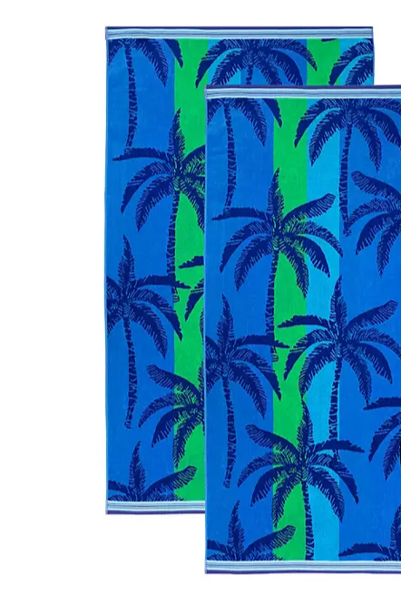 Bright & Colorful 40" W x 72" XL Oversized REVERSIBLE EXTRA-LARGE Towel Bath Sheets Beach Blue Palm