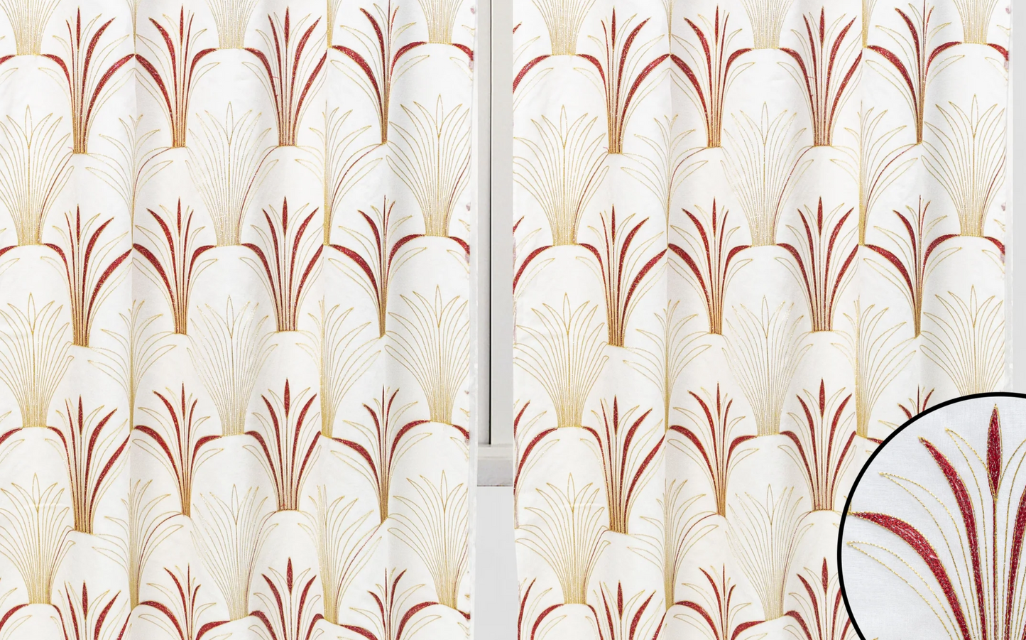 Christmas Holiday Red beaded Curtain with Beaded Valance White w Red & Gold