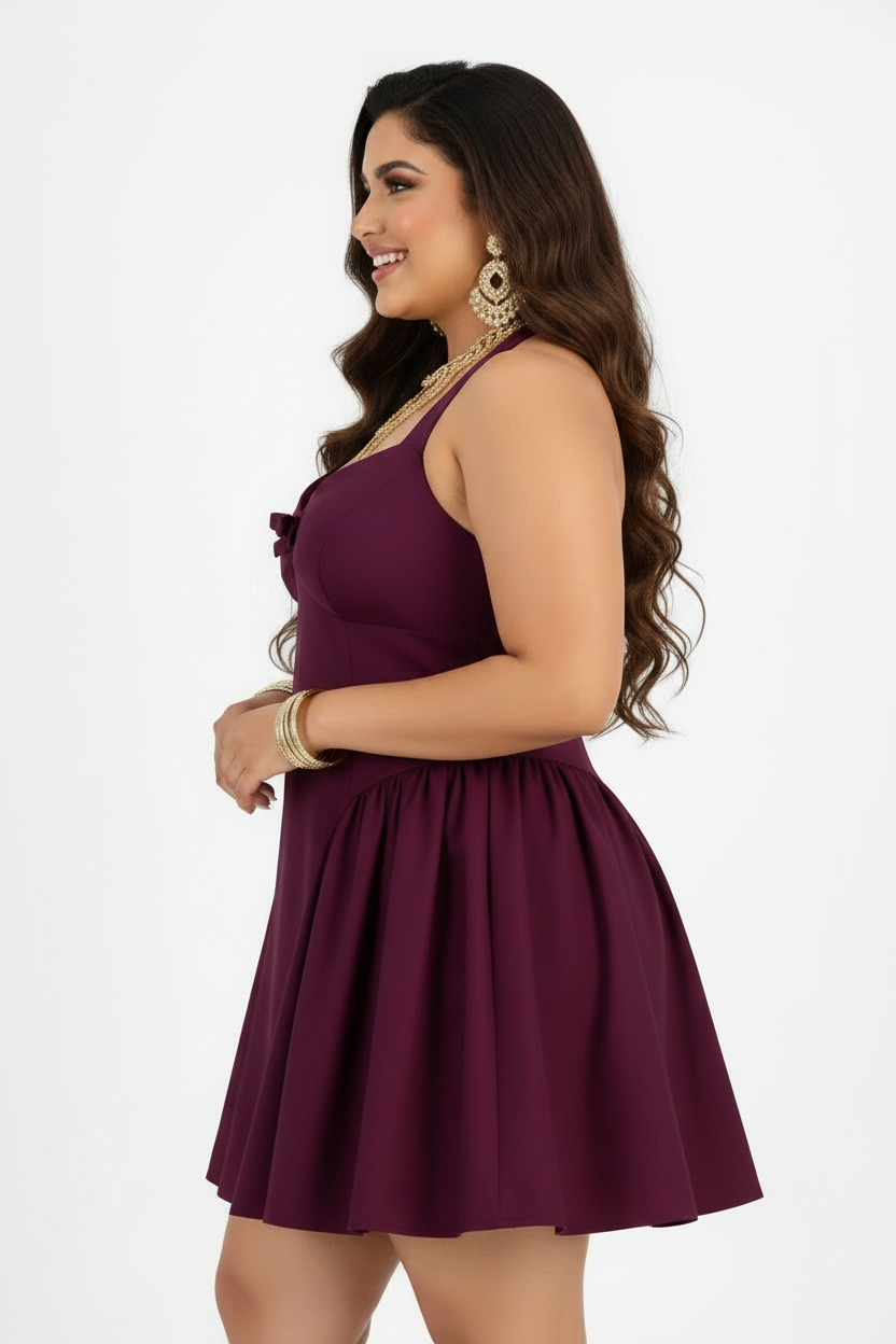 B Darlin Trendy Plus Size A-Line Halter Dress Formal Maroon