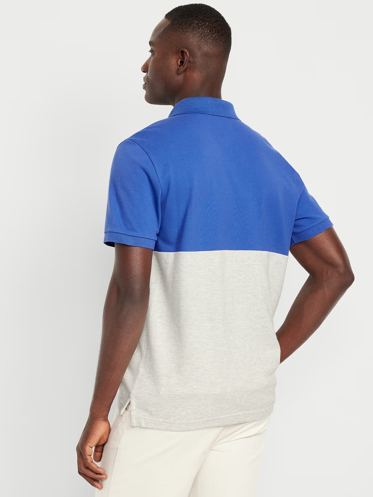 Mens button Tow Tone Color-Block Pique Polo Blue Grey