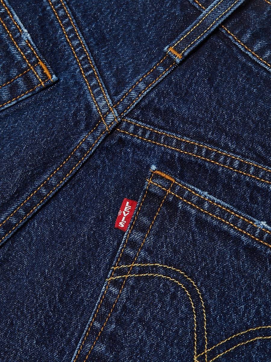 Levi's Dark Wash High Rise Long mid Thigh Frayed Denim Shorts