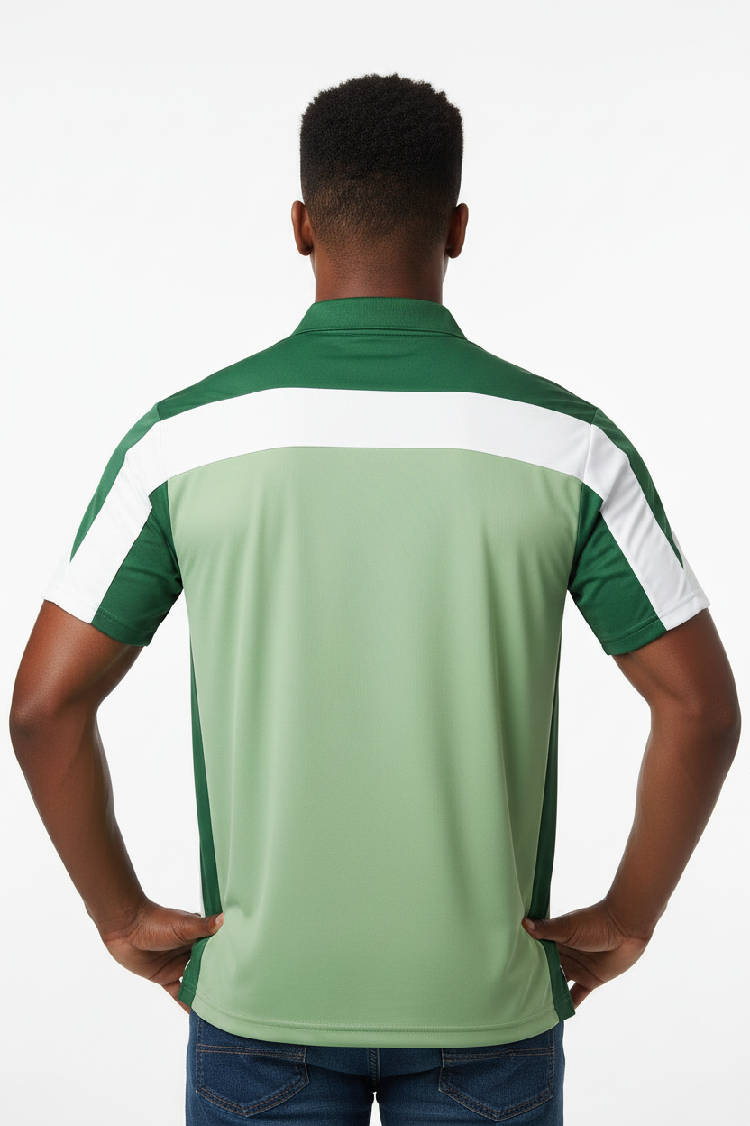 Men's Jersey 3 Colored Block Polo Shirt Green