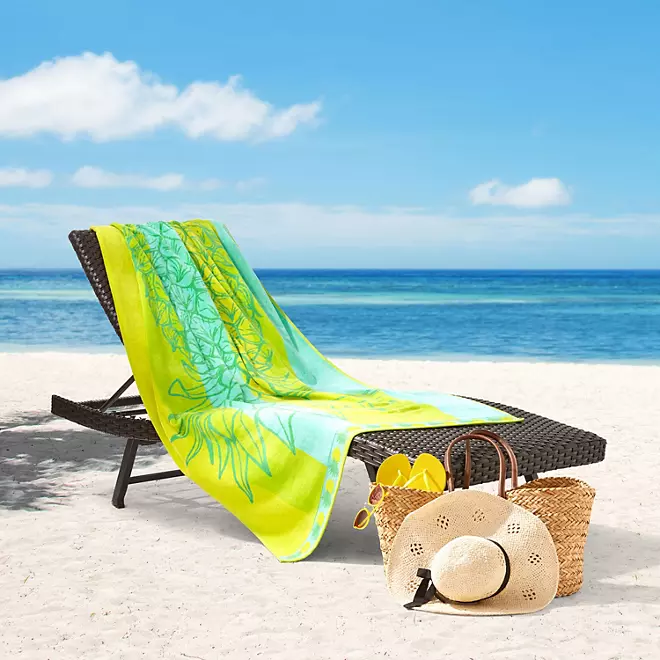 Bright & Colorful 40" W x 72" XL Oversized REVERSIBLE EXTRA-LARGE Towel Bath Sheets Beach Green Pineapple