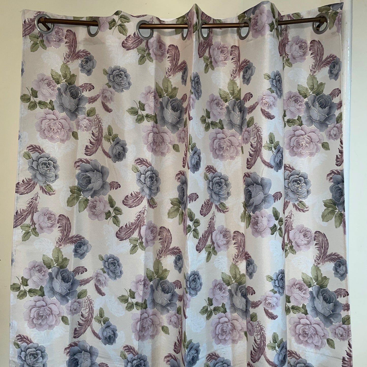 JILLIAN Printed Floral flowers Pattern Panel Curtain with 8 grommets Purple Beige