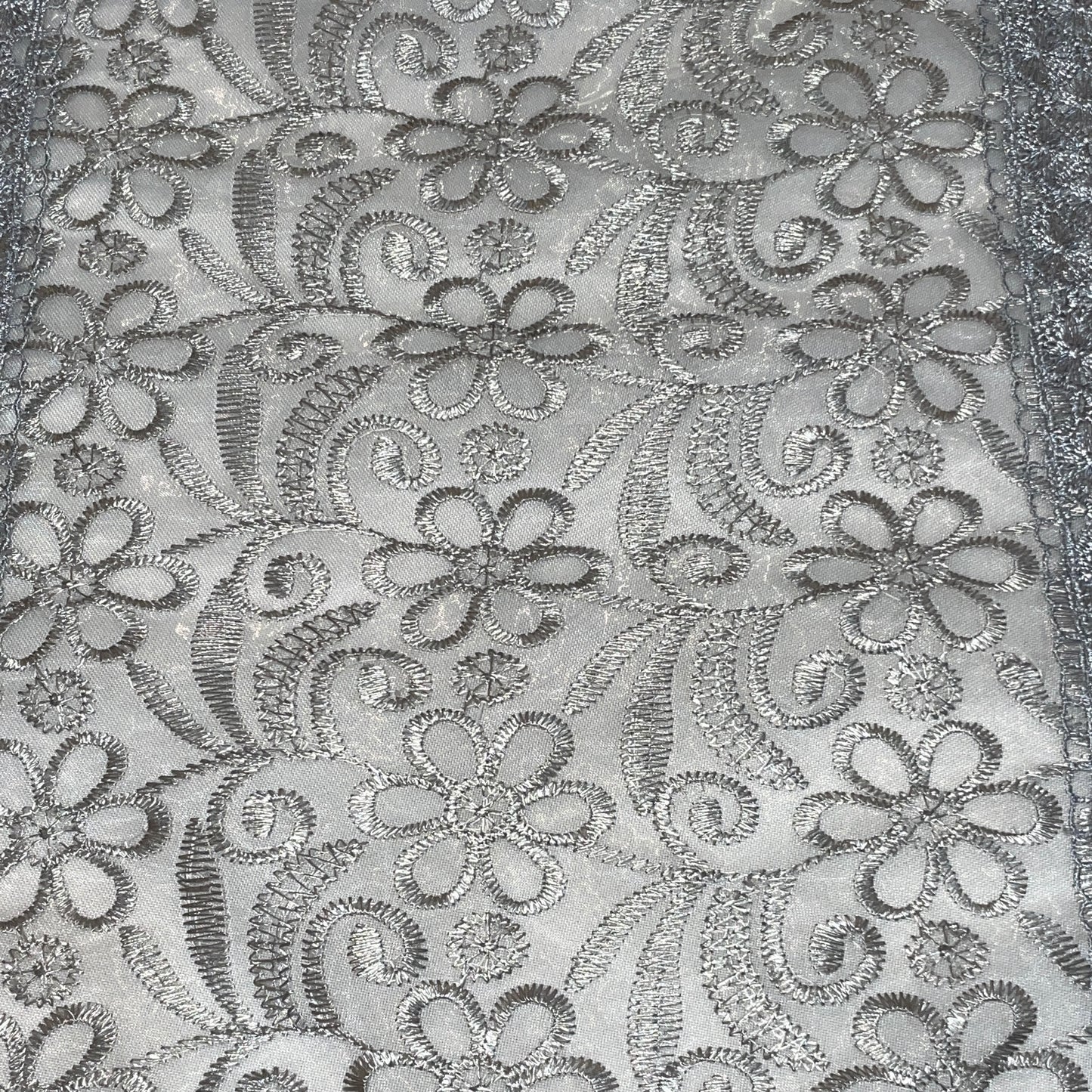 Embroidered floral design Table Runner 14 X 20 Silver