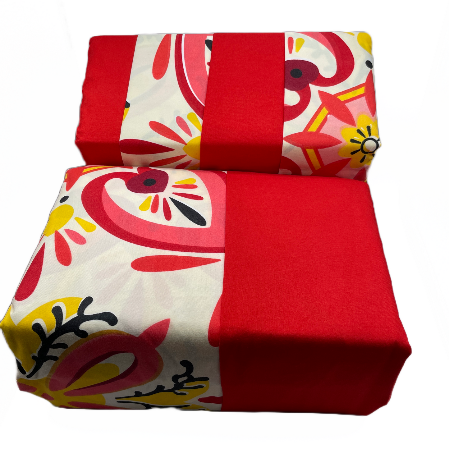 9 Piece Quilt w Sheet Set Medallion Reversible Pattern Print Red KING
