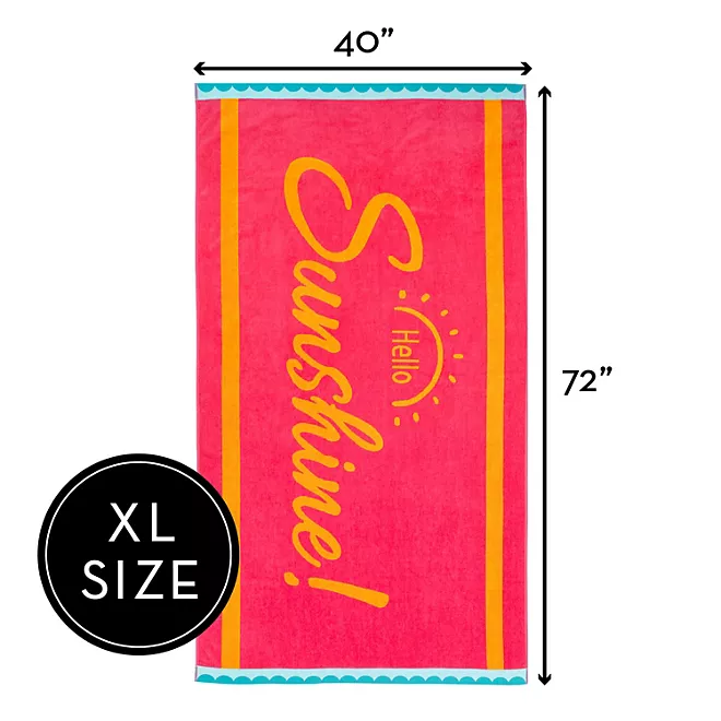 Bright & Colorful 40" W x 72" XL Oversized REVERSIBLE Large Towel Bath Sheets Beach Sunshine Text