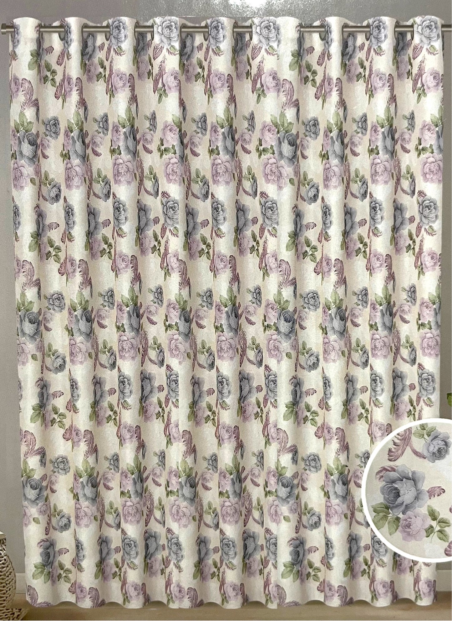 JILLIAN Printed Floral flowers Pattern Panel Curtain with 8 grommets Purple Beige