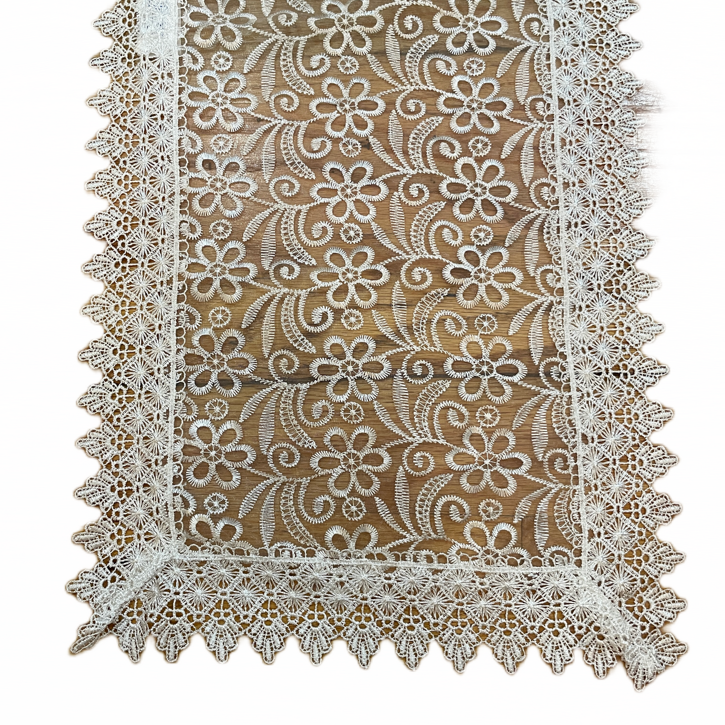 Embroidered floral design Table Runner 14 X 20 White