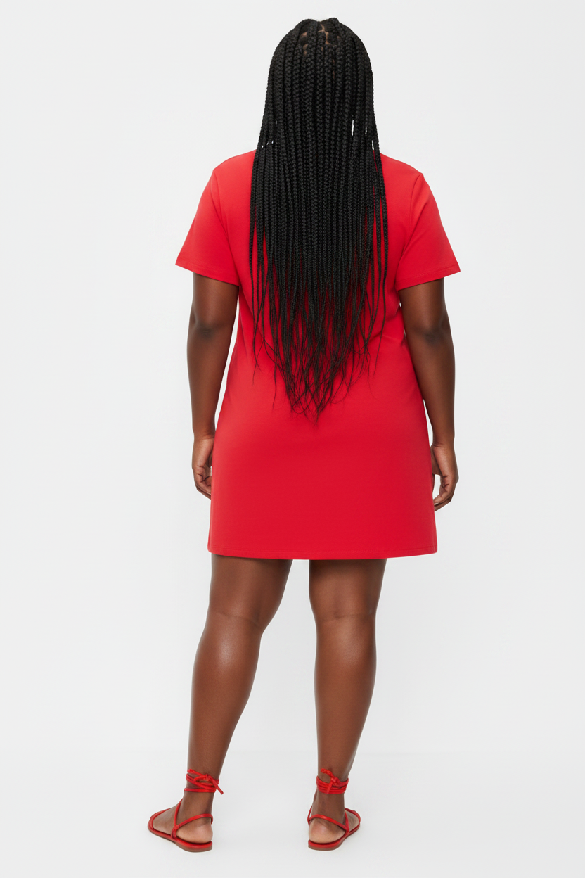 Women's Vintage Crew-Neck Mini T-Shirt Dress RED REG & PLUS SIZE