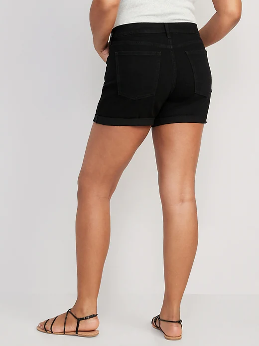 Mid-Rise Wow Black-Wash Jean Shorts for Women -- 5-inch inseam