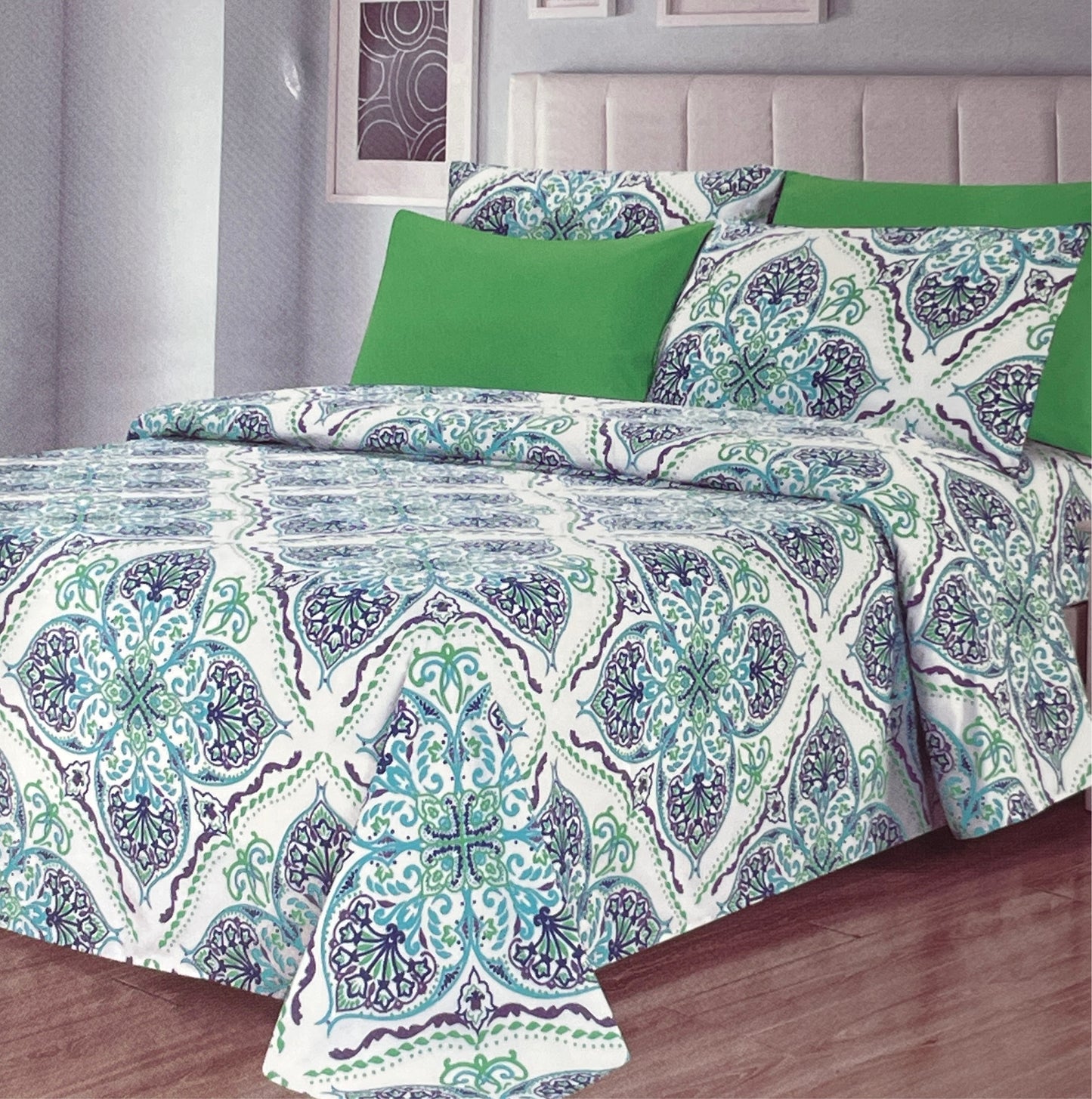 Luxury 6 piece Print Sheet Set Soft 1800 Gray Yellow FULL