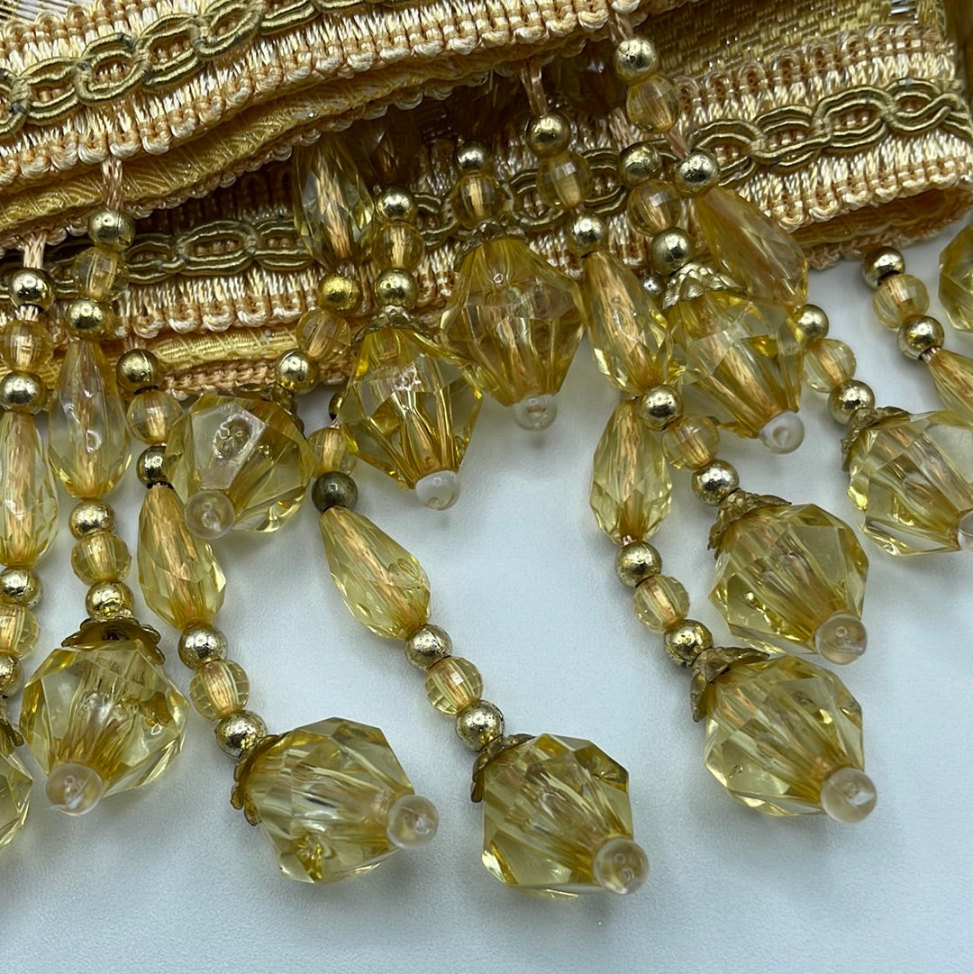 Golden Yellow Printed Floral Pattern Printed Floral Waterfall Valance Beaded