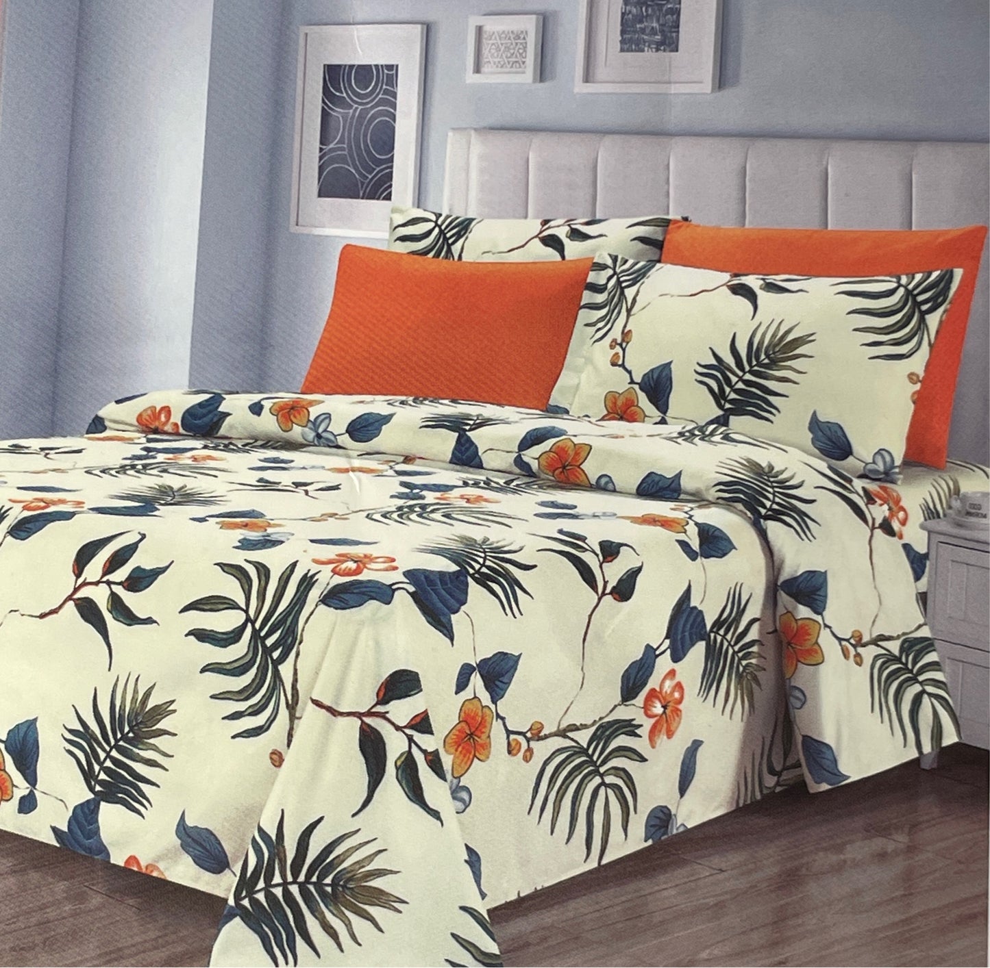 Luxury 6 piece Print Sheet Set Soft 1800 Orange Palm FULL