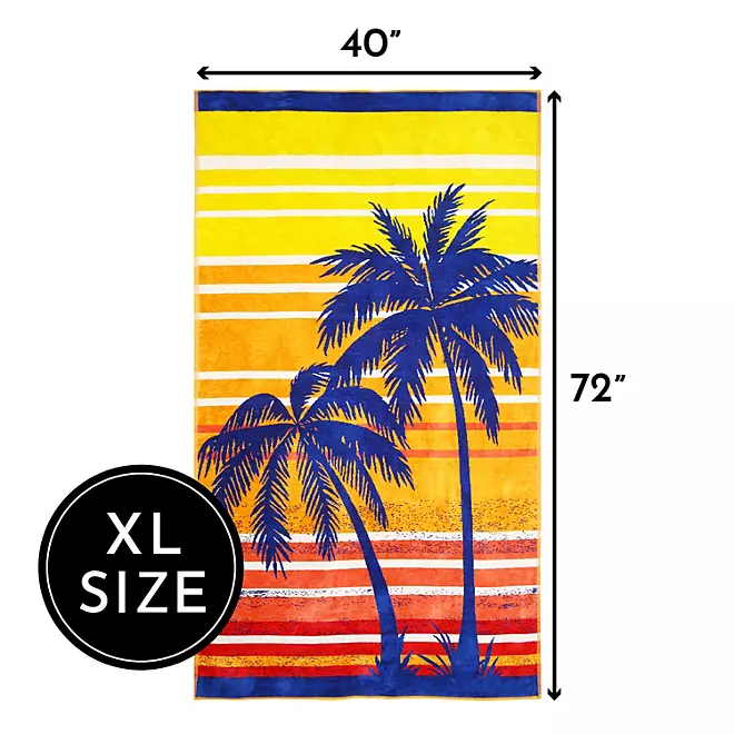 Bright & Colorful 40" W x 72" XL Oversized REVERSIBLE EXTRA-LARGE Towel Bath Sheets Beach Sunset Palm