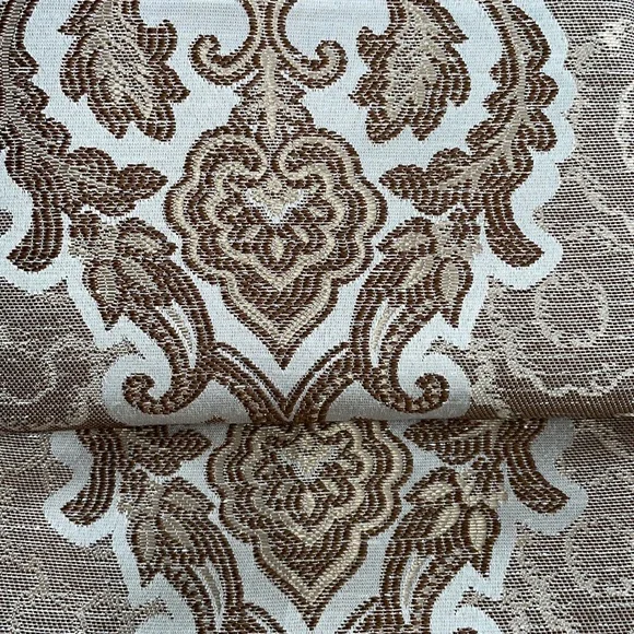 MARILYN BROWN Jacquard Pattern Panel Curtain w attached lace valance Brown