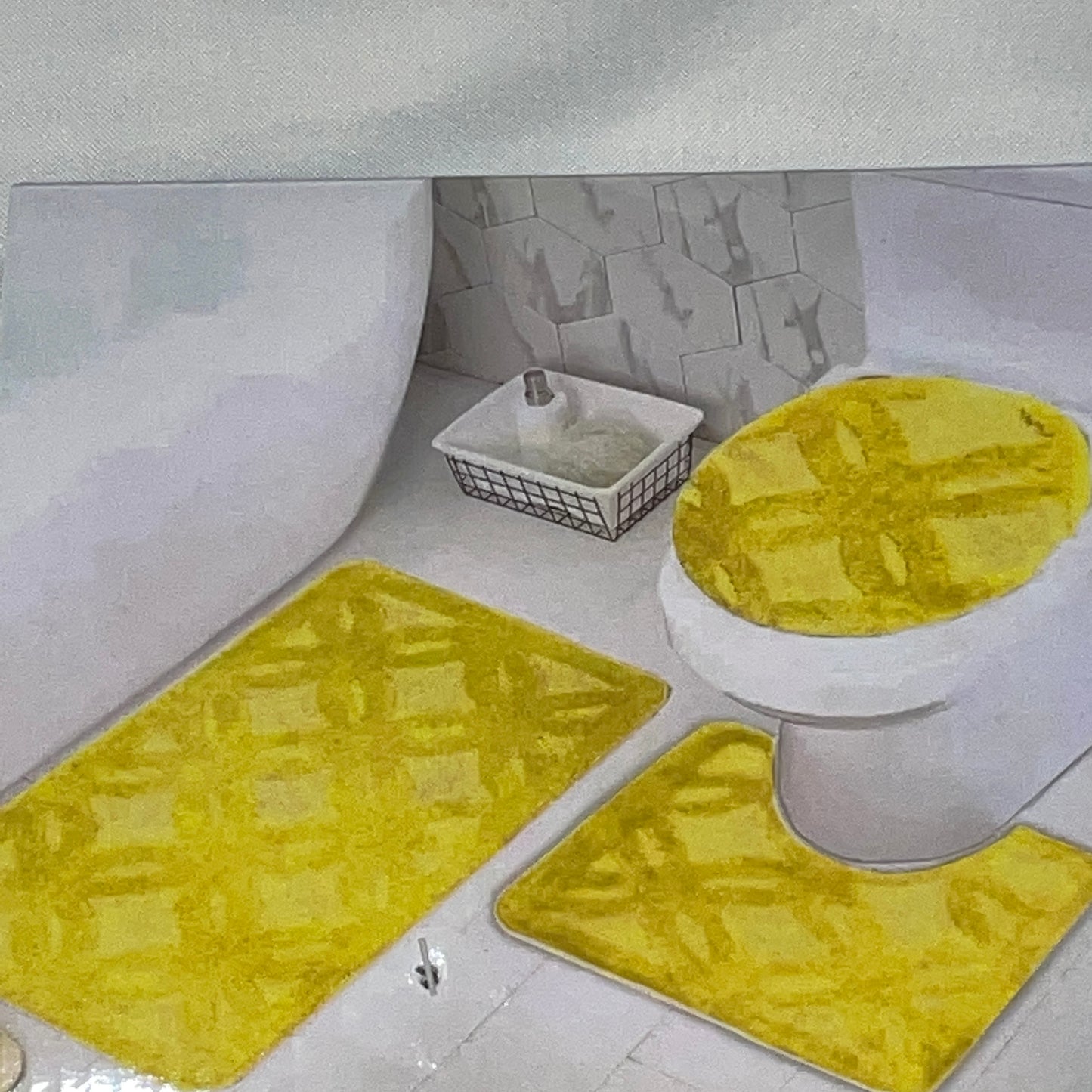 Soft 3 piece bathroom Mats Rug set Yellow