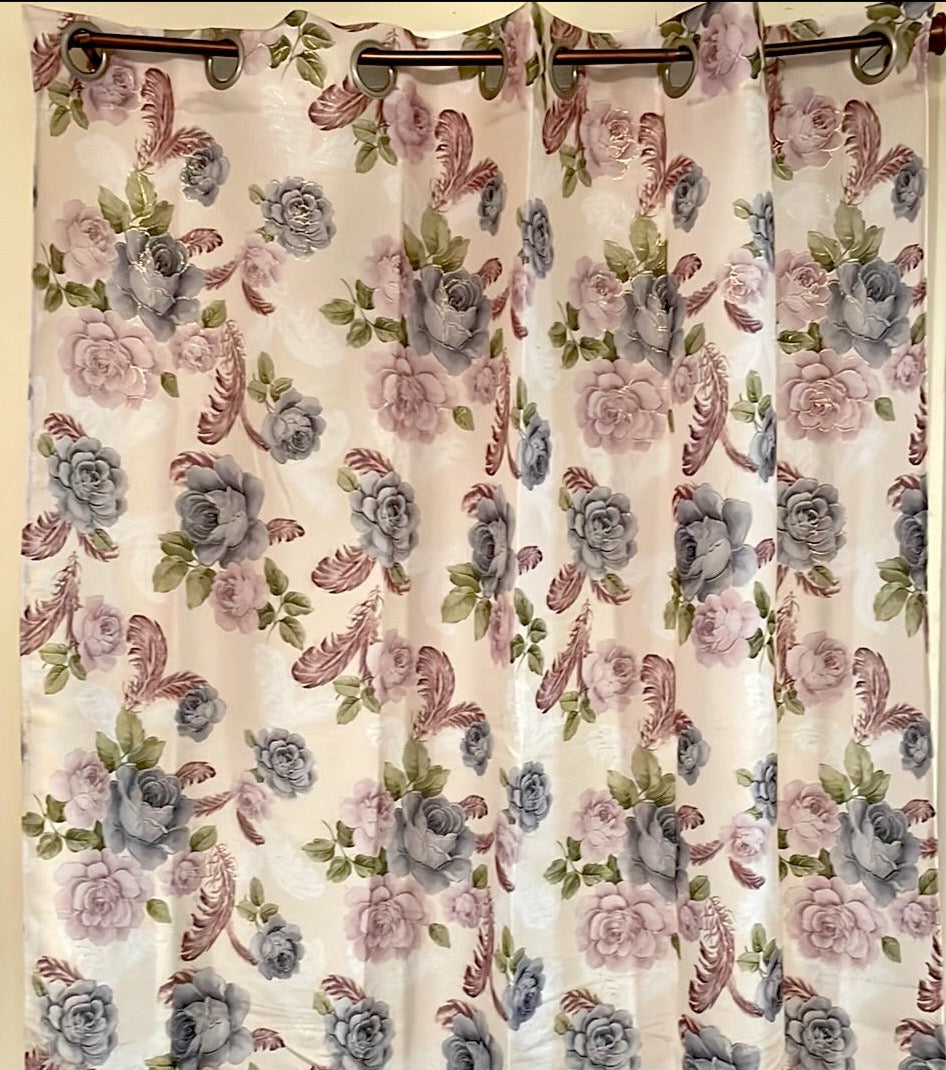 JILLIAN Printed Floral flowers Pattern Panel Curtain with 8 grommets Purple Beige