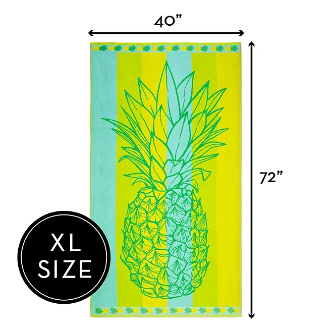 Bright & Colorful 40" W x 72" XL Oversized REVERSIBLE EXTRA-LARGE Towel Bath Sheets Beach Green Pineapple