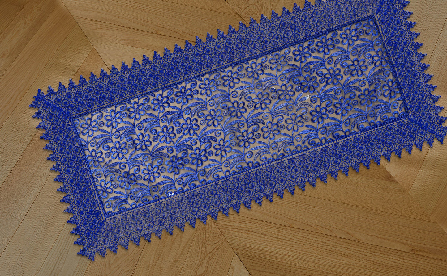 Embroidered floral design Table Runner 14x20 Royal Blue