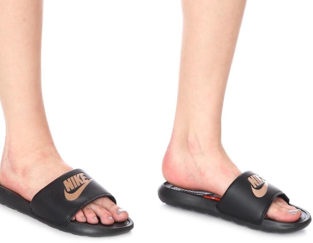Women's Nike Logo Slipper Slides Sandals Bronze