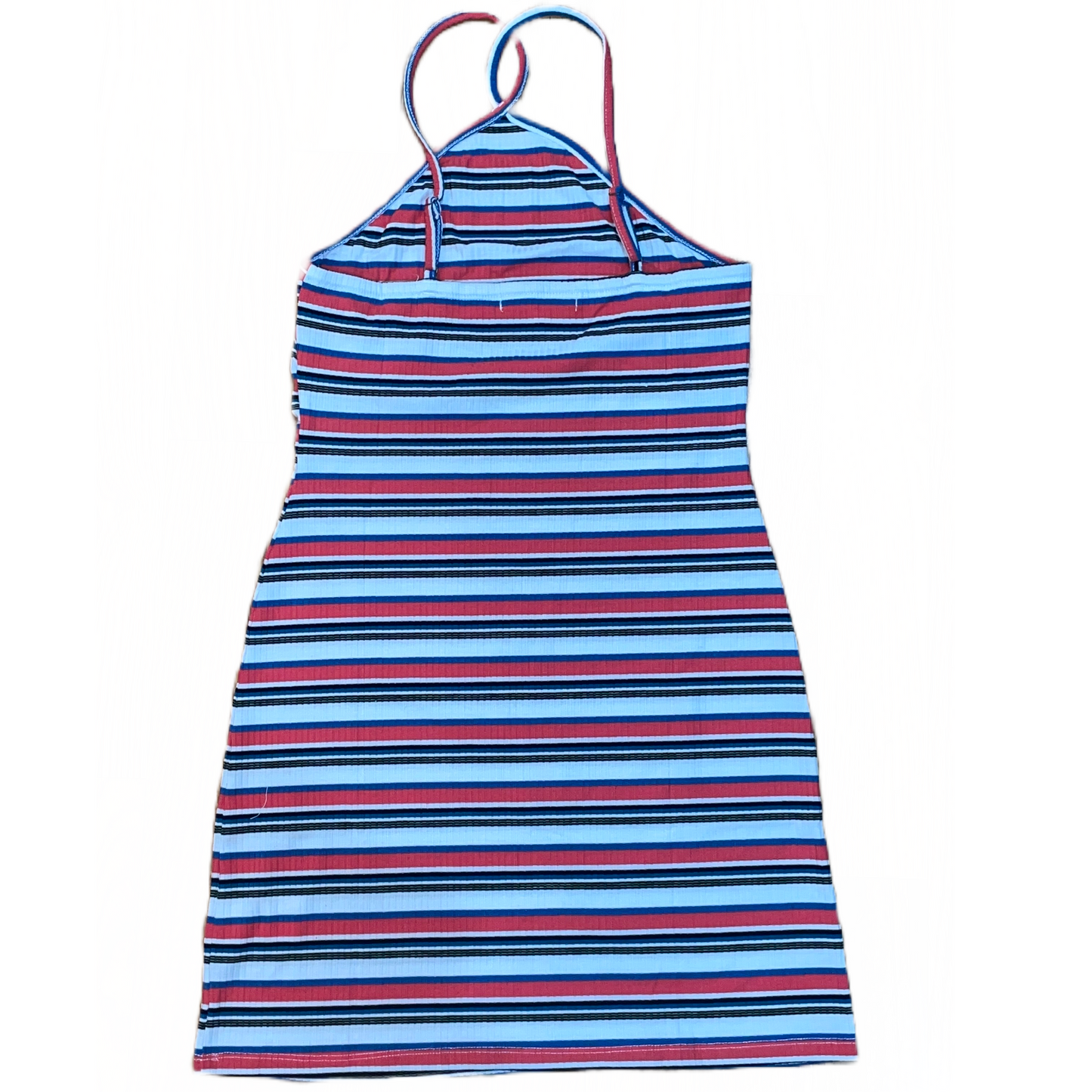 Women's Stretchy Fitted Rewind Y-Neck Bodycon X back open Mini Dress Navy Stripe