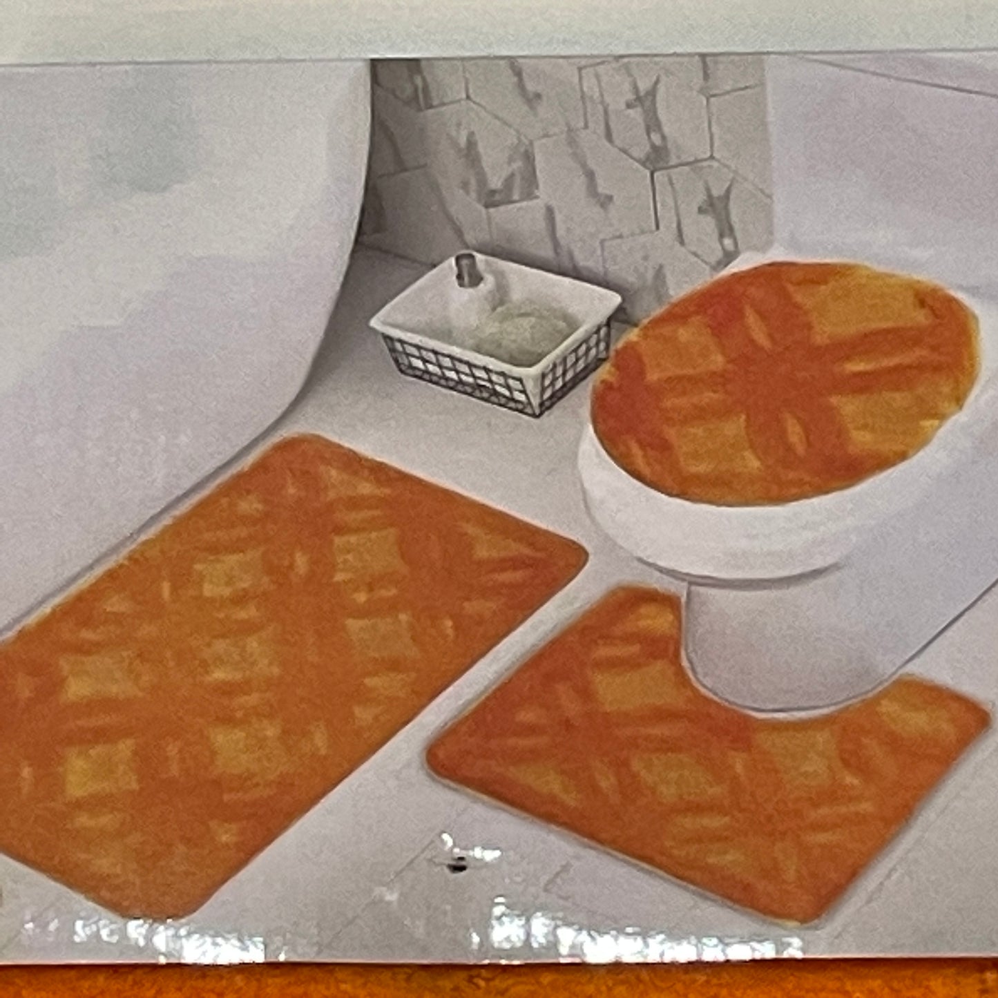 Soft 3 piece bathroom Mats Rug set Orange
