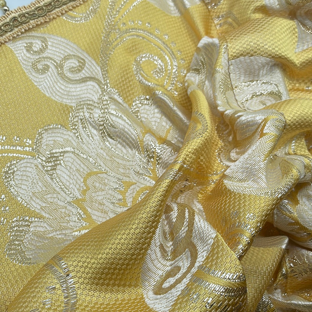 Golden Yellow Printed Floral Pattern Printed Floral Waterfall Valance Beaded
