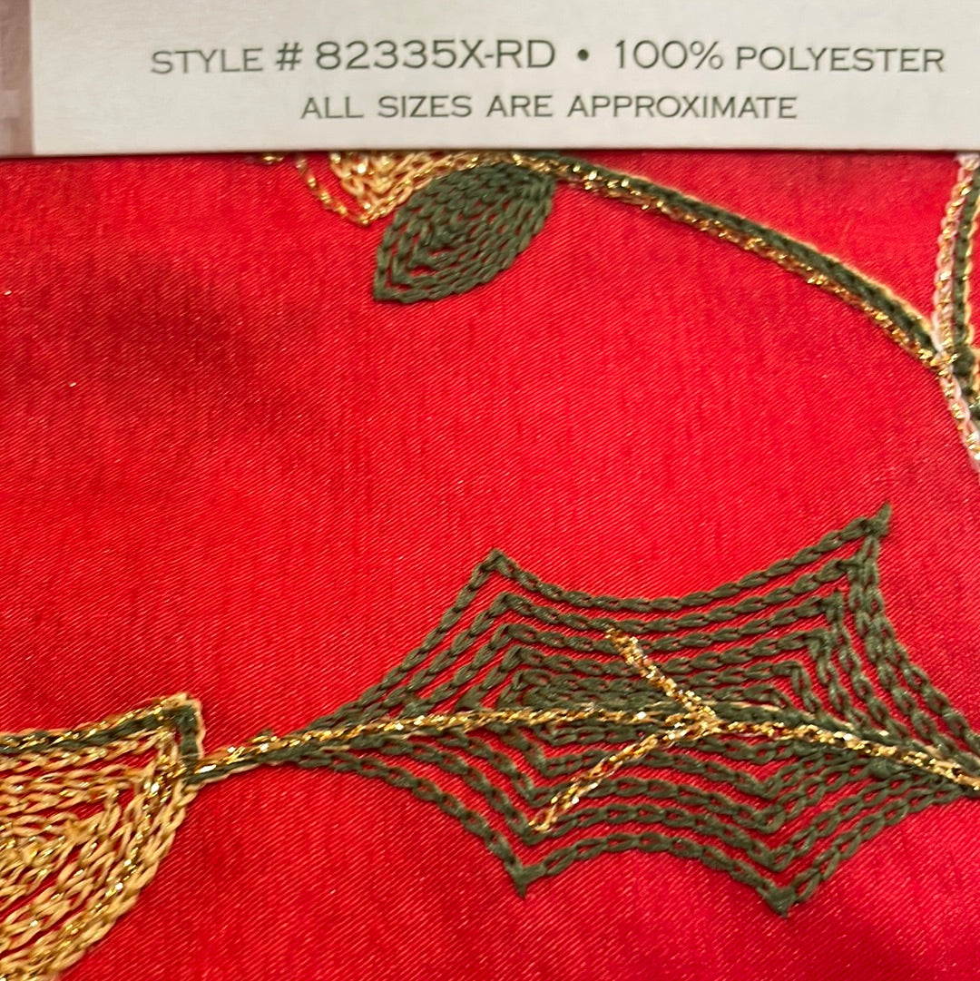 3 Piece embroidered Holiday Christmas kitchen curtain Red flower