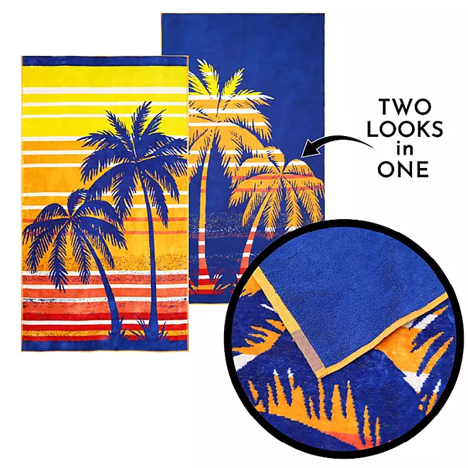Bright & Colorful 40" W x 72" XL Oversized REVERSIBLE EXTRA-LARGE Towel Bath Sheets Beach Sunset Palm