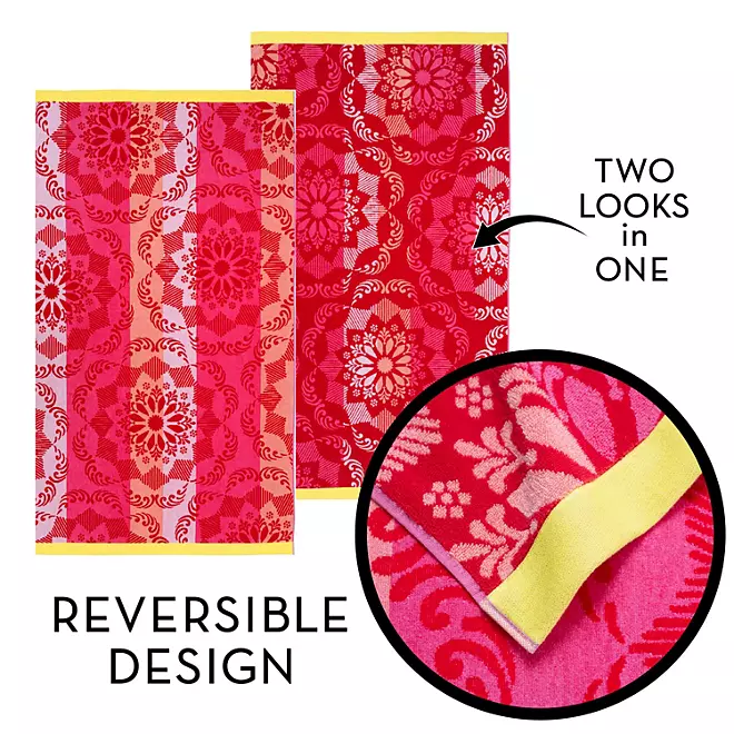 Bright & Colorful 40" W x 72" XL Oversized REVERSIBLE EXTRA-LARGE Towel Bath Sheets Beach Red Paisley