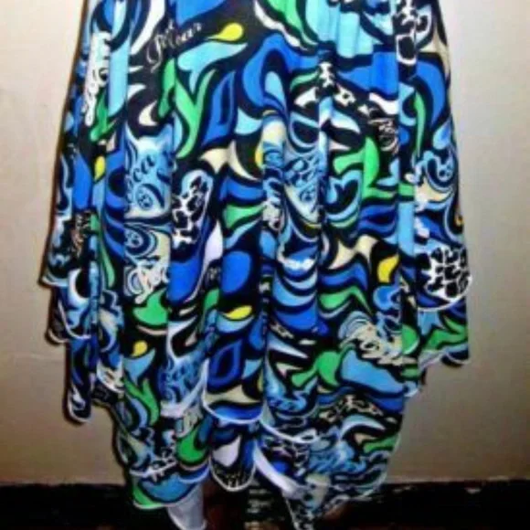 NEW Logo Print Y2K Print Sexy Ruffle Dress Blue