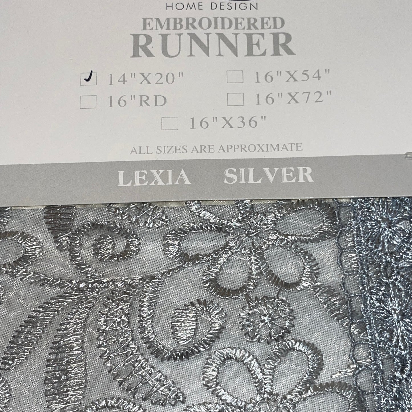 Embroidered floral design Table Runner 14 X 20 Silver