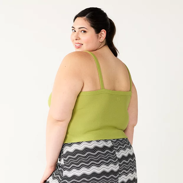 Women's Striped Plus Size Cropped Wide-Strap Cami Top