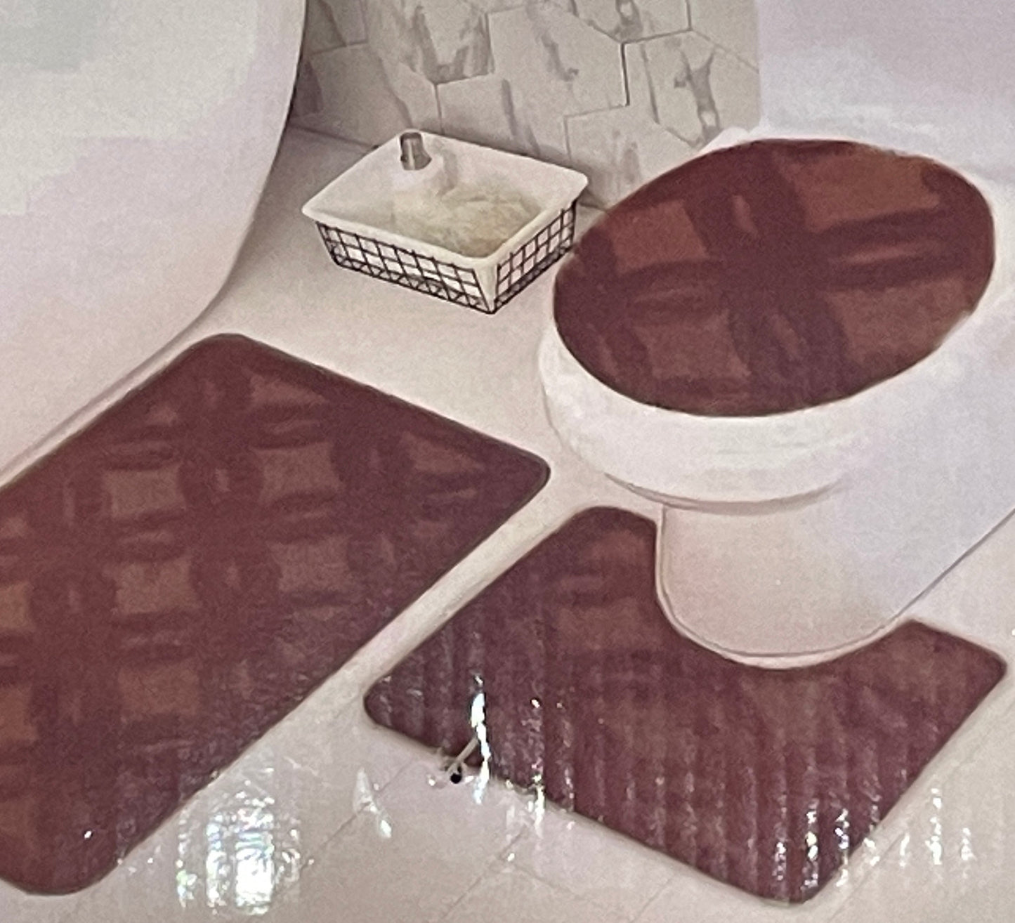 Soft 3 piece bathroom Mats Rug set Burgundy