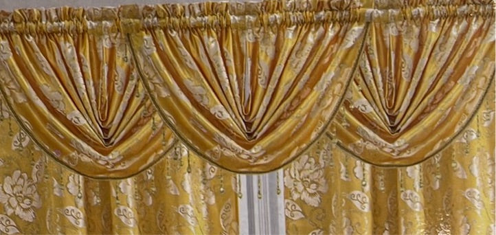 Golden Yellow Printed Floral Pattern Printed Floral Waterfall Valance Beaded