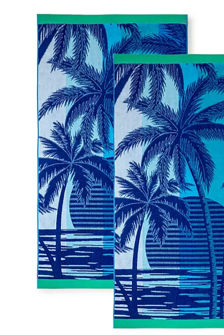 Bright & Colorful 40" W x 72" XL Oversized REVERSIBLE EXTRA-LARGE Towel Bath Sheets Beach Blue Sunset Palm Trees