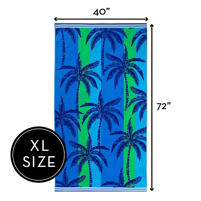 Bright & Colorful 40" W x 72" XL Oversized REVERSIBLE EXTRA-LARGE Towel Bath Sheets Beach Blue Palm