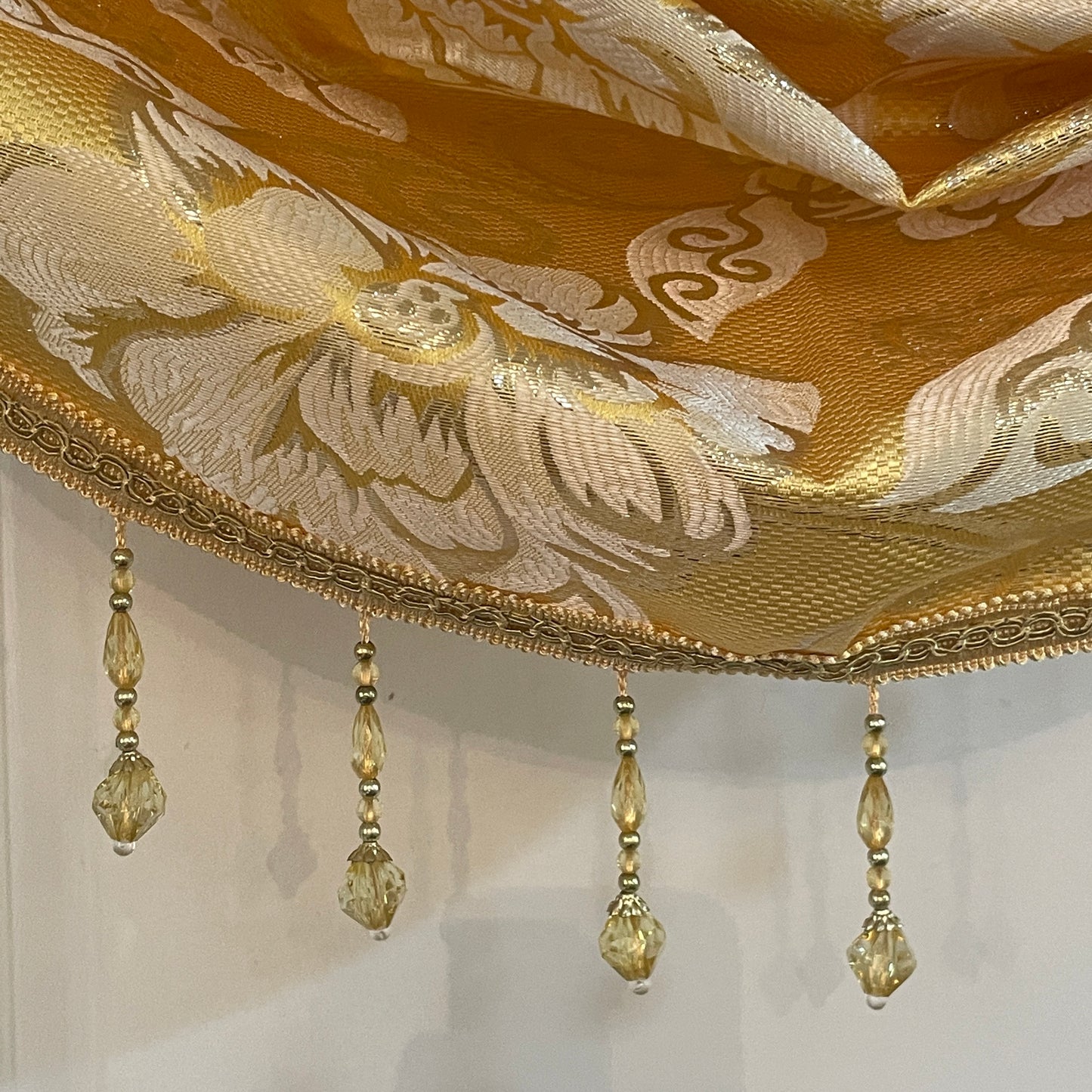 Golden Yellow Printed Floral Pattern Printed Floral Waterfall Valance Beaded