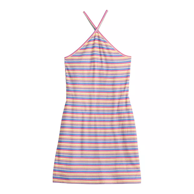 Women's Stretchy Fitted Rewind Y-Neck Bodycon X back open Mini Dress Navy Stripe