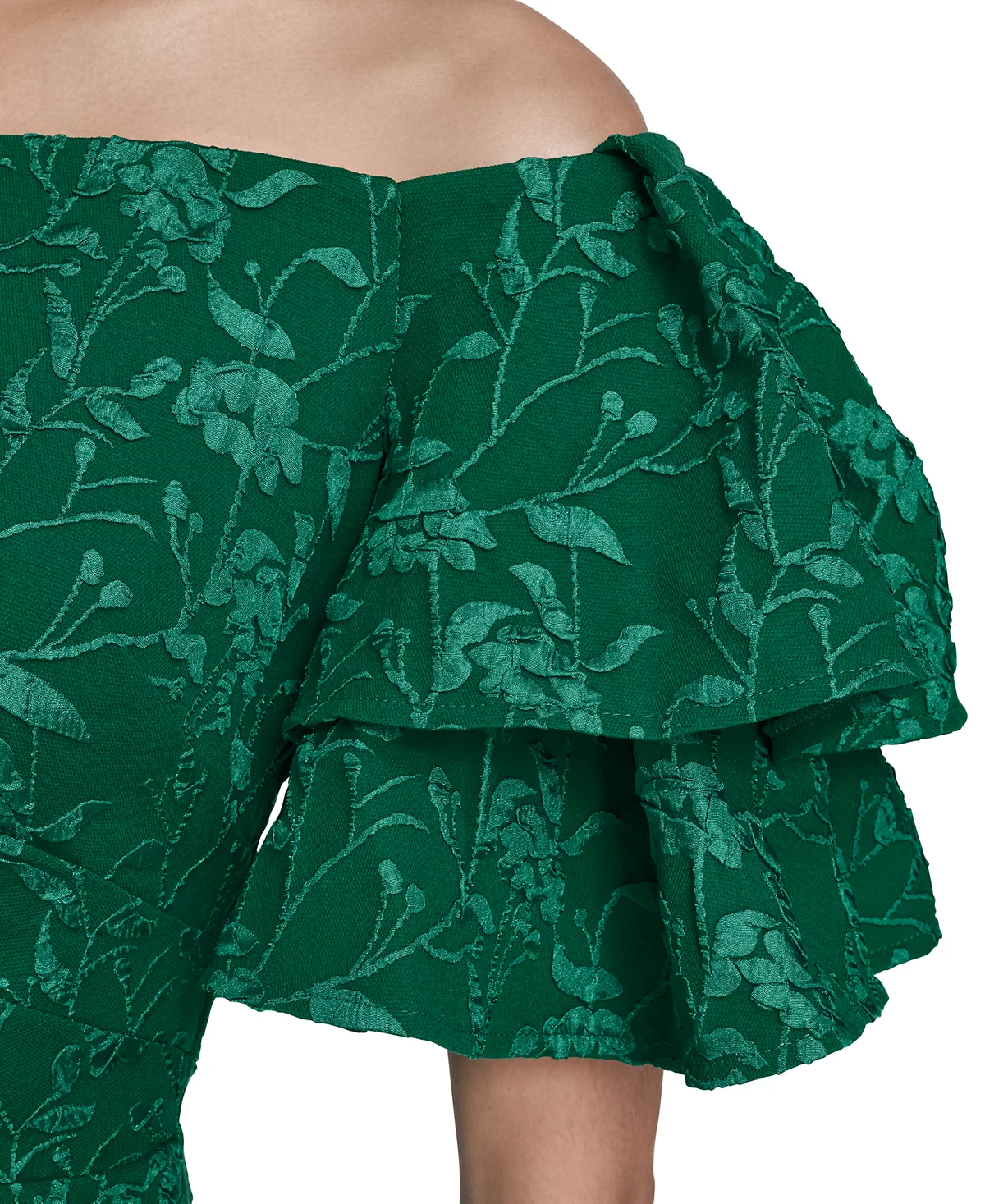 Eliza J Plus Size Off-The-Shoulder Short-Sleeve Gown Green Formal
