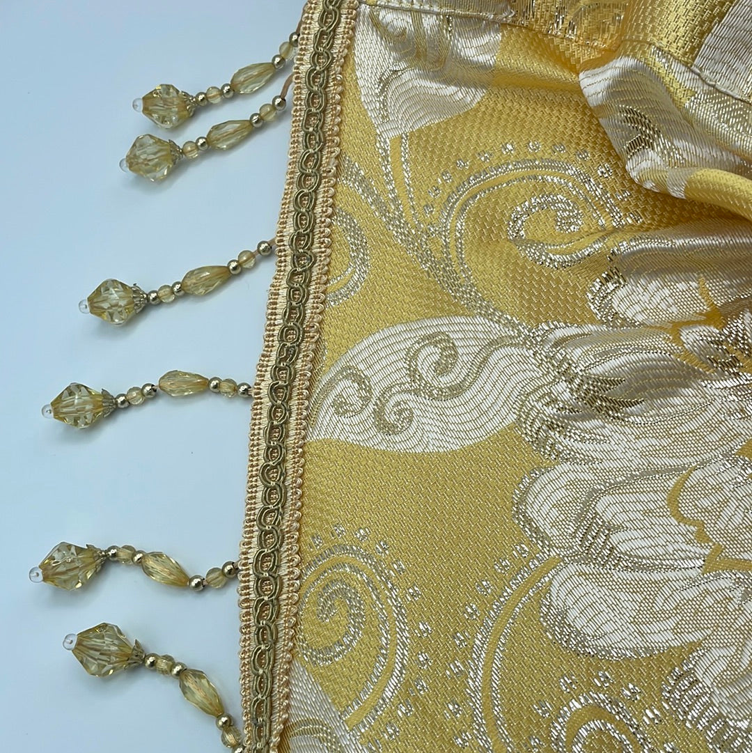 Golden Yellow Printed Floral Pattern Printed Floral Waterfall Valance Beaded