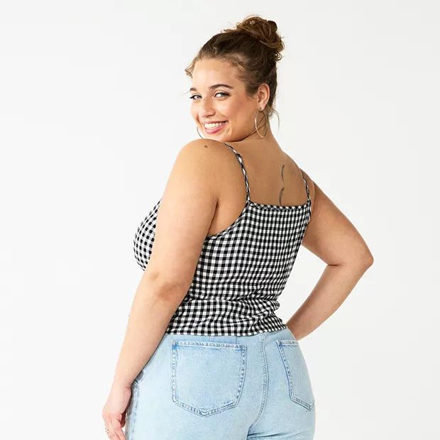 Women's Plaid Plus SizeCropped Cinch-Waist Tank