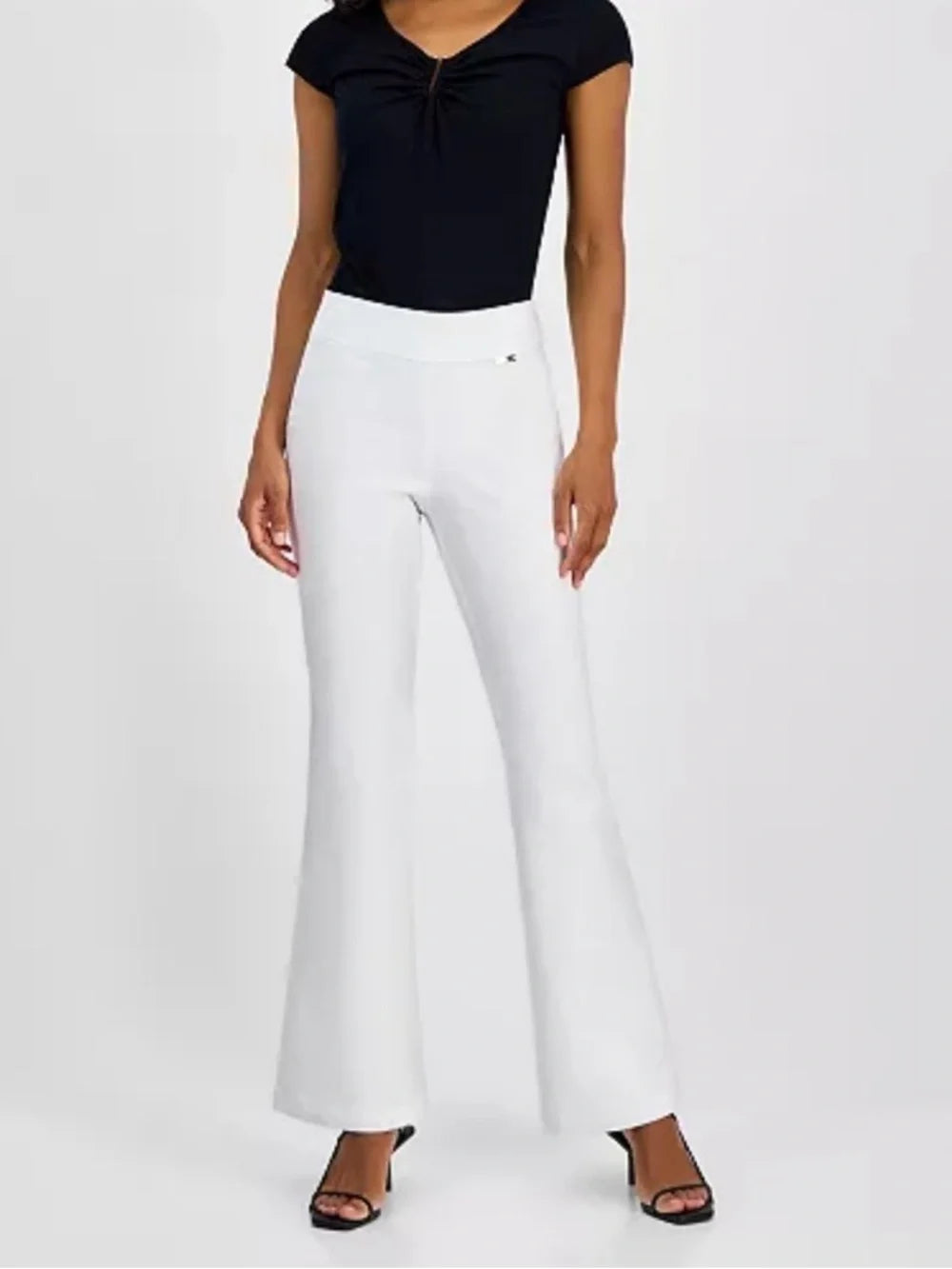 WOMEN's PLUS Size Mid-Rise Pull-On flare -Leg Pants White