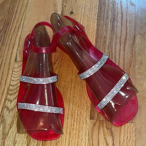 Women's Rhinestone flat Jelly Sandals Shoe PINK