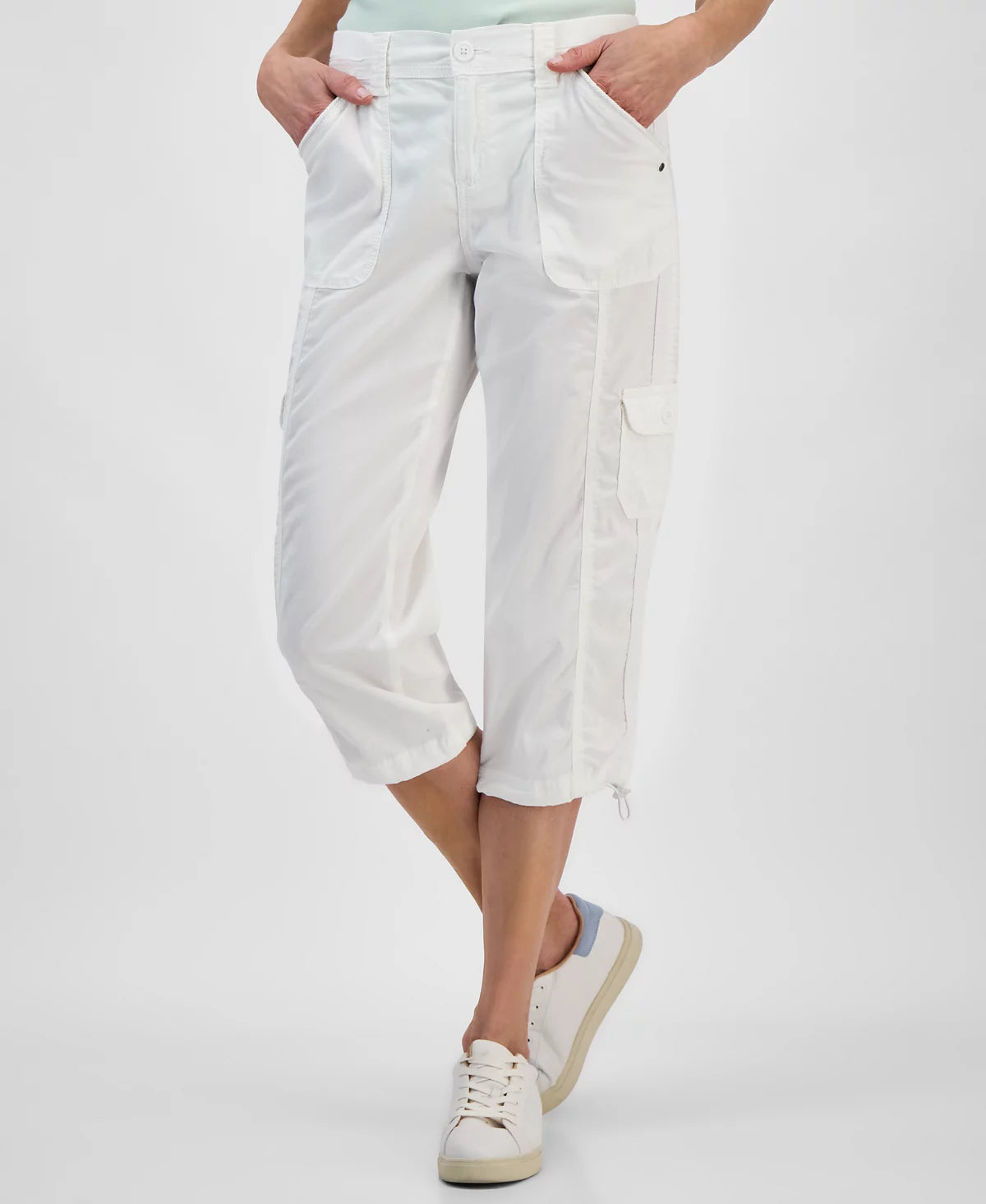 Women's PLUS SIZE Tie-Hem Cropped Utility Pants Bright White