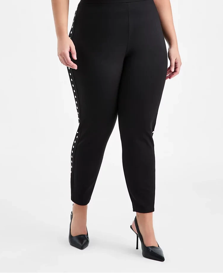 PLUS Size Women's Black Trendy Plus Size Studded Pull-On Bodycon Leggings