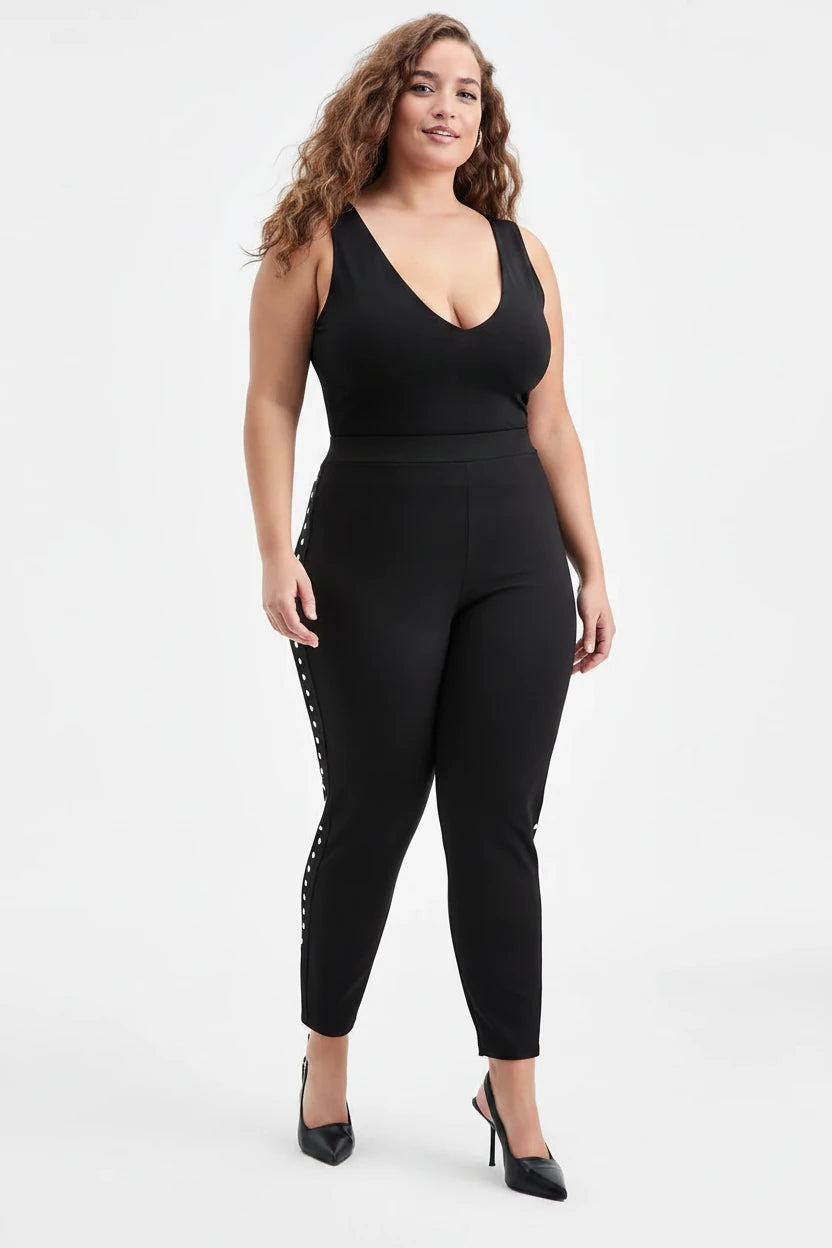 PLUS Size Women's Black Trendy Plus Size Studded Pull-On Bodycon Leggings